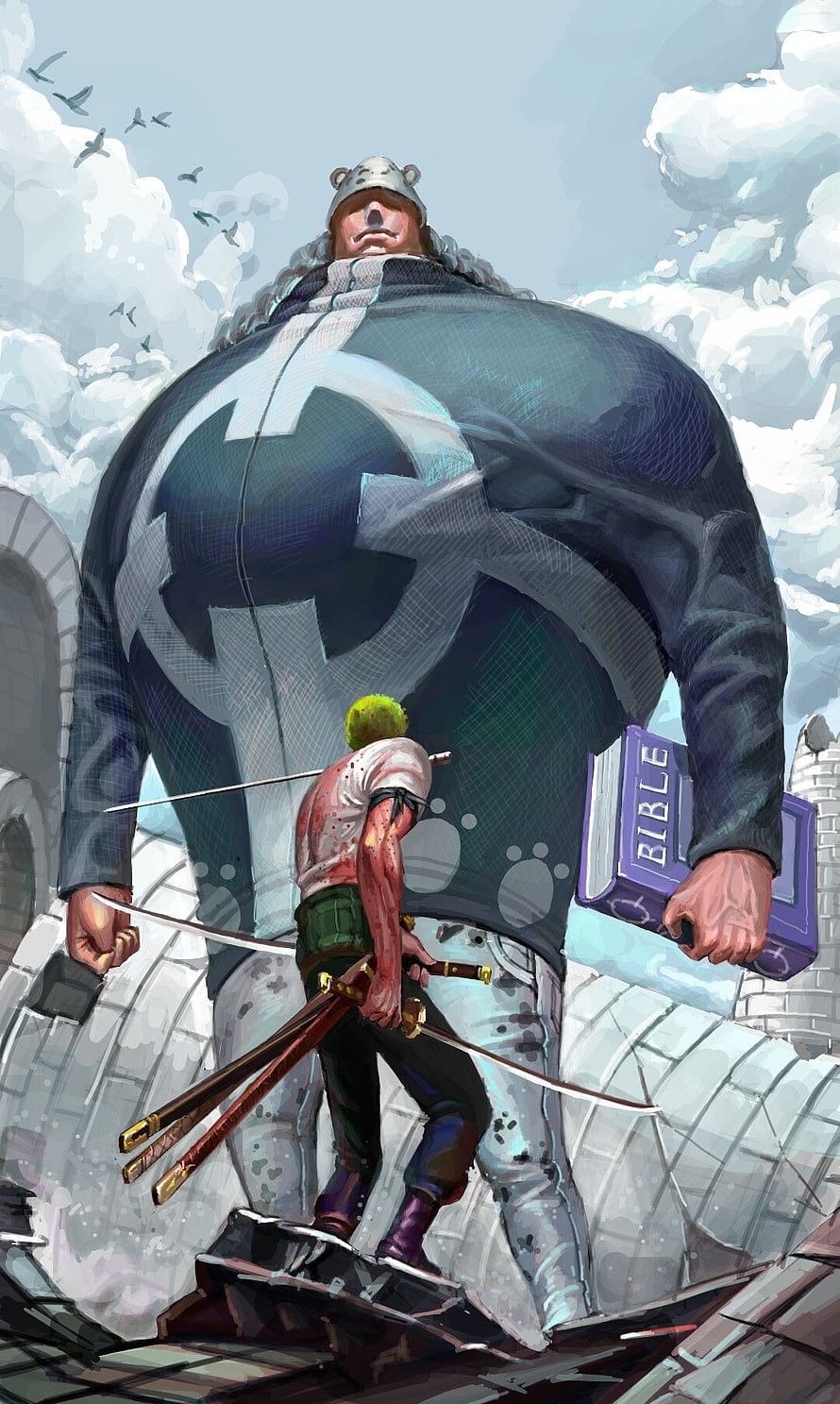 Zoro Faces Giant Kuma in Epic One Piece Battle Scene HD phone wallpaper