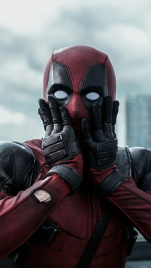 Deadpool Covering Face With Hands In Red And Black Suit HD phone wallpaper