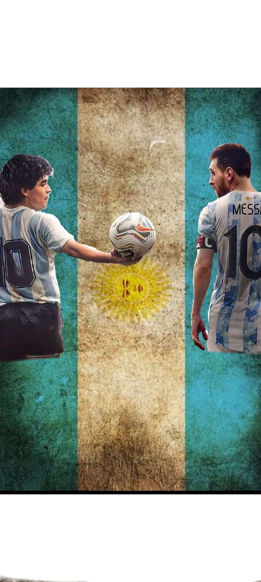 Lionel Messi and Diego Maradona in Argentina National Team Jerseys with Soccer Ball HD phone wallpaper