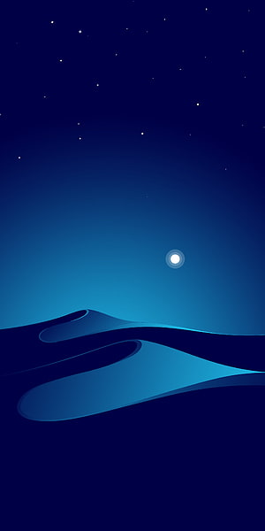 Minimalist Blue Night Sky With Moon And Rolling Hills HD phone wallpaper