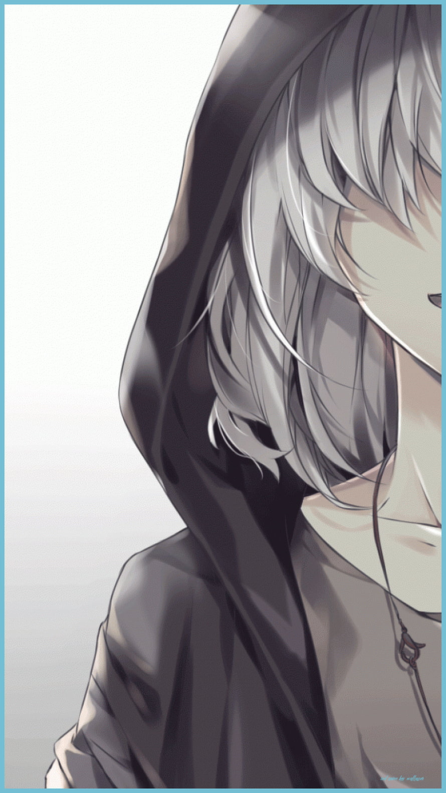 Silver-Haired Anime Boy in Dark Hoodie with Minimalist Illustration Style HD phone wallpaper
