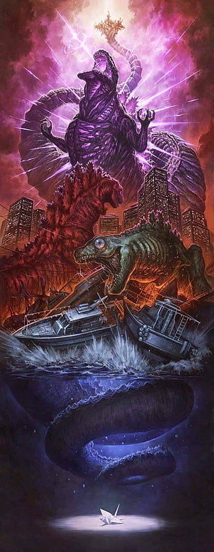 Godzilla vs King Ghidorah Kaiju Battle City Destruction Wallpaper HD phone wallpaper