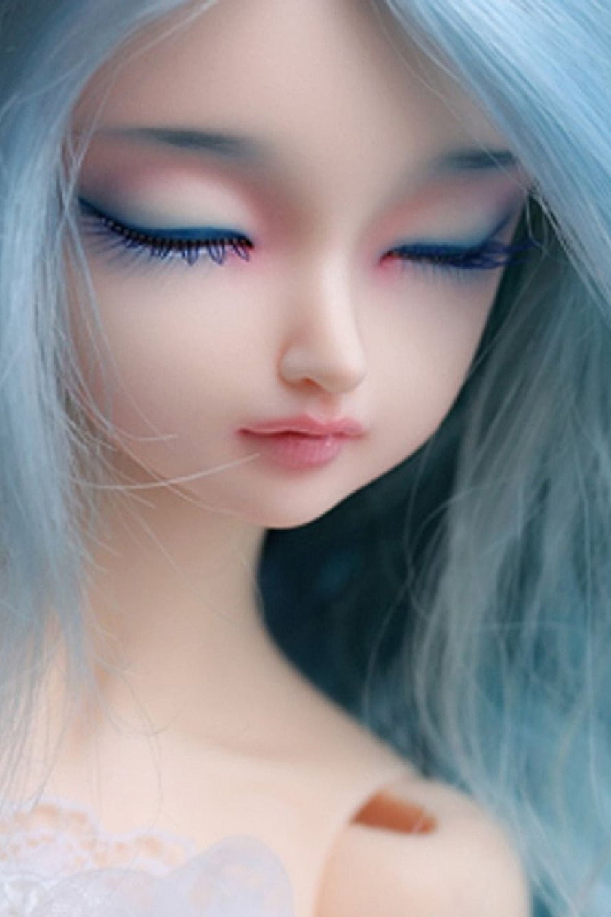 Serene Blue-Haired Doll Portrait With Closed Eyes And Delicate Makeup HD phone wallpaper