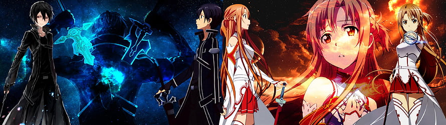 Sword Art Online Anime Characters Kirito and Asuna Fantasy Battle Scene HD wallpaper