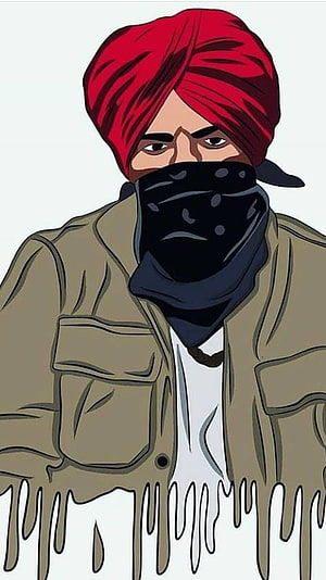 Sidhu Moose Wala Digital Art Portrait With Red Turban And Black Face Mask HD phone wallpaper