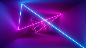 Abstract Neon Geometric Tunnel With Glowing Triangles And Purple Hues HD wallpaper