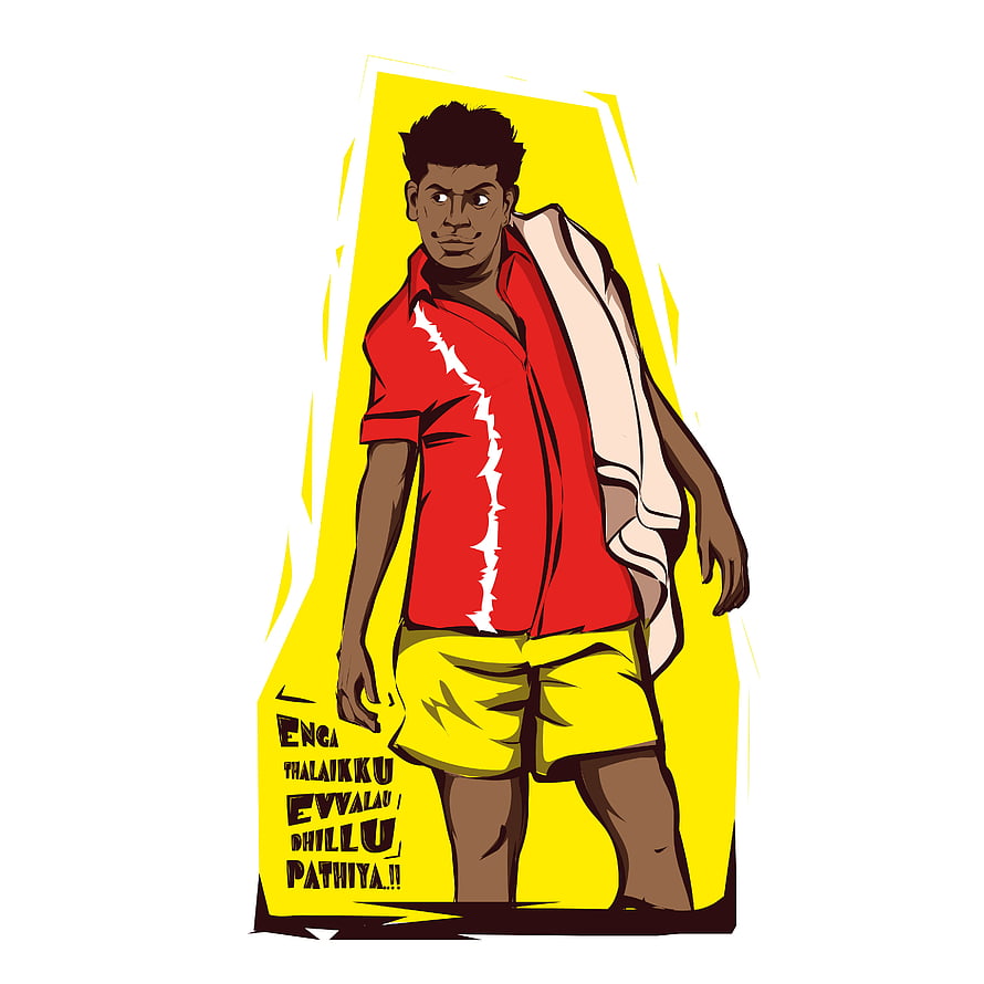 Illustration of a man in a red shirt and yellow shorts with a towel over his shoulder against a yellow background, By Vadivelu projects. , videos, logos, illustrations and branding on Behance, Kaipulla HD phone wallpaper