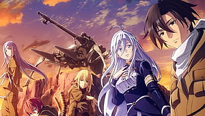86 Eighty-Six Anime Key Visual Featuring Characters and Mecha Against a Dramatic Sunset Sky HD wallpaper