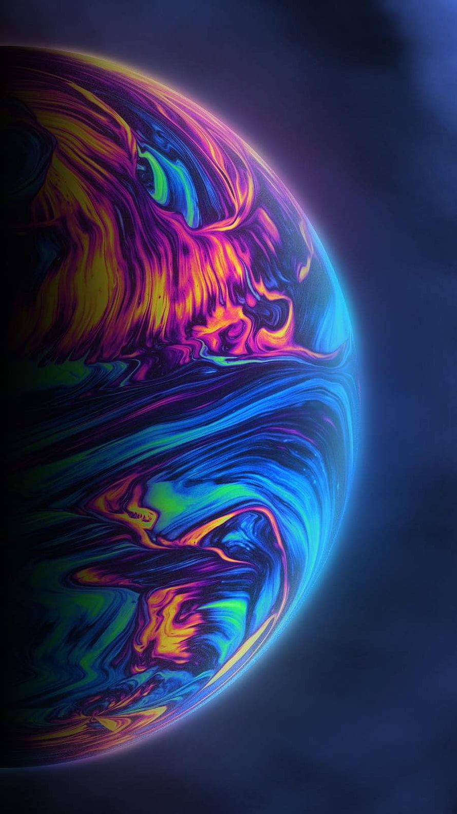 Vibrant Abstract Swirling Planet with Neon Colors and Fluid Patterns HD phone wallpaper