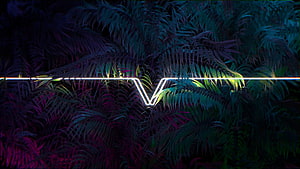 Neon V Logo Glowing Through Dark Tropical Jungle Leaves HD wallpaper