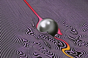 Tame Impala Currents Album Artwork with Metallic Sphere and Wavy Purple Lines HD wallpaper