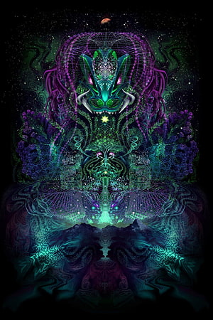 Psychedelic DMT Trip Artwork with Neon Green and Purple Fractal Patterns HD phone wallpaper