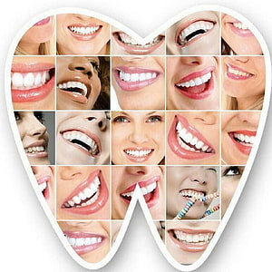 Tooth-Shaped Collage of Bright Smiles and Dental Health HD phone wallpaper