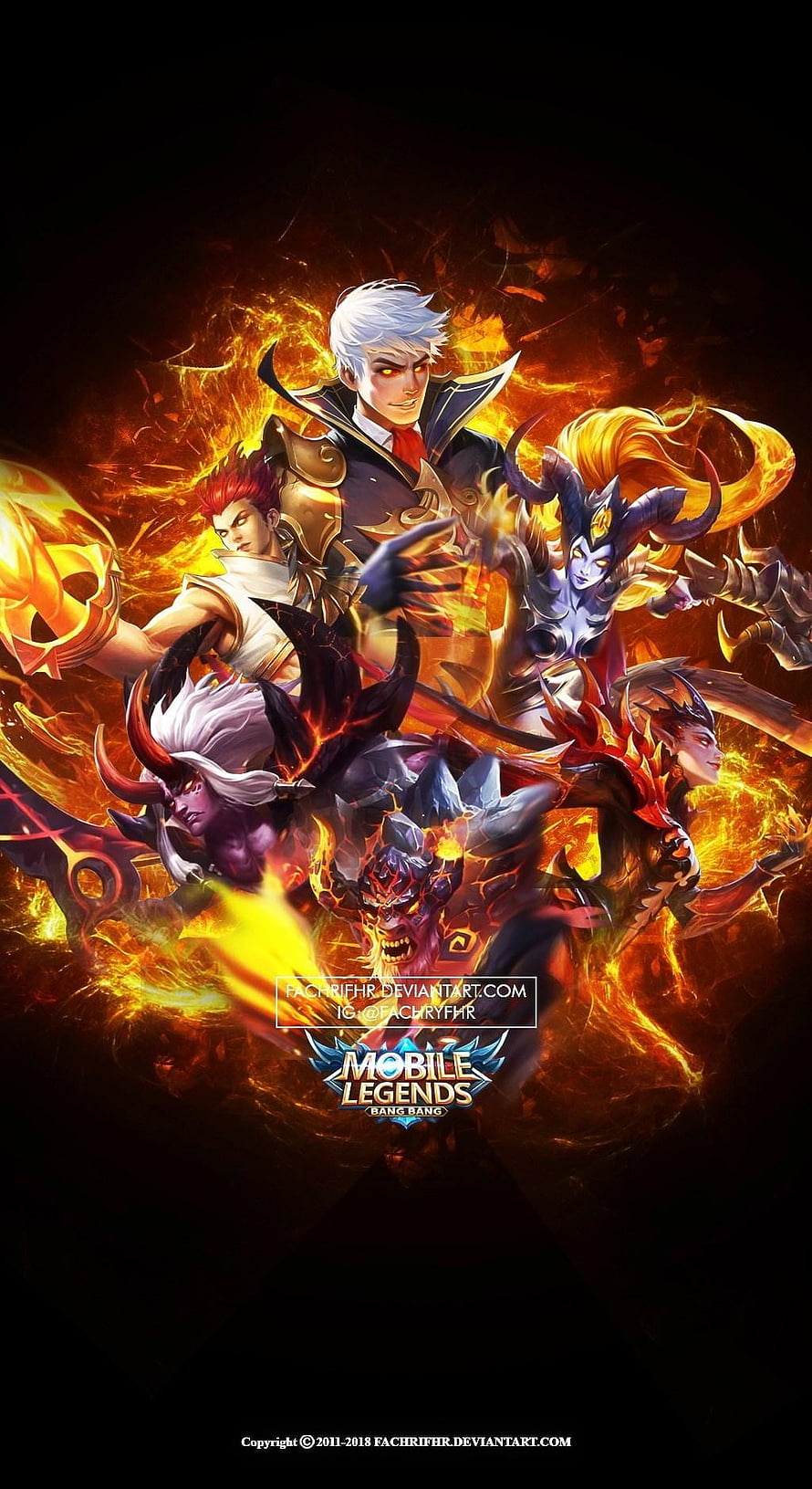 Mobile Legends Bang Bang Ensemble of Fiery Champions in Dynamic Fantasy Art HD phone wallpaper