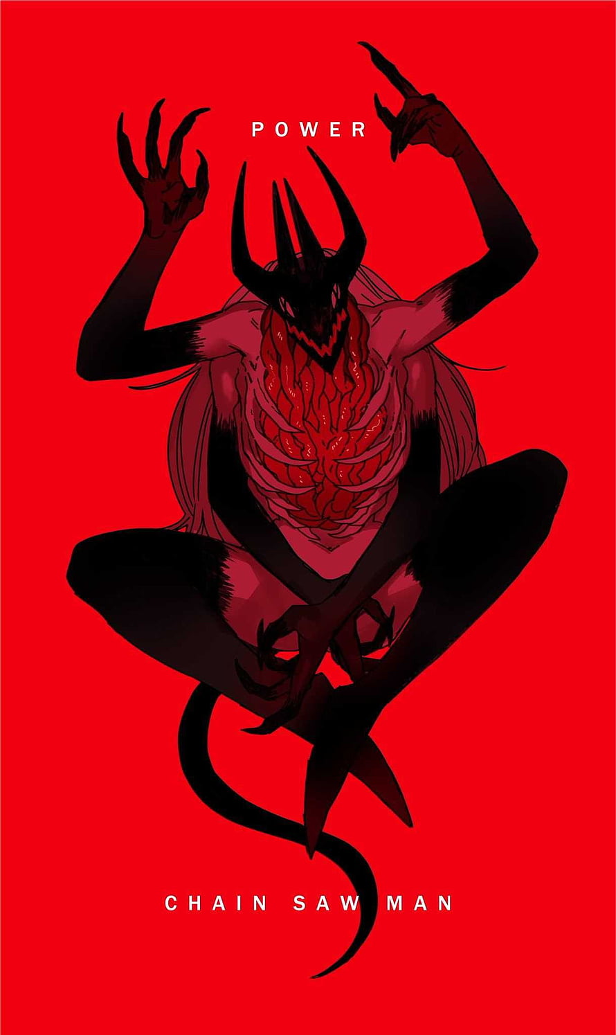 Chainsaw Man Power Character Illustration with Horned Demon Form on Red Background, Chainsaw Man, Chainsaw Man Power HD phone wallpaper