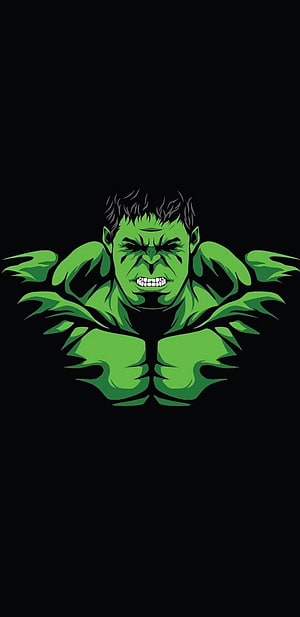 Incredible Hulk Fierce Green Portrait on Black Background HD phone wallpaper