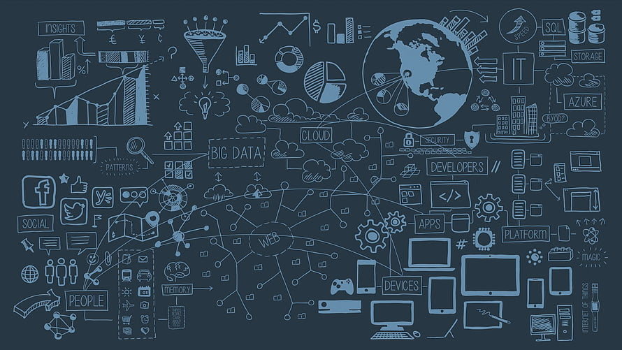 Digital Technology Concept Illustration With Big Data Cloud Computing And Internet Of Things Icons HD wallpaper