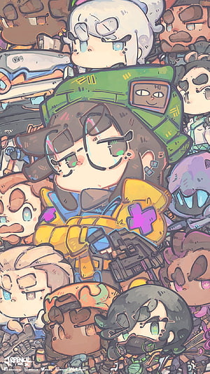 Chibi Valorant Killjoy and Agent Squad in Stylized Digital Illustration HD phone wallpaper