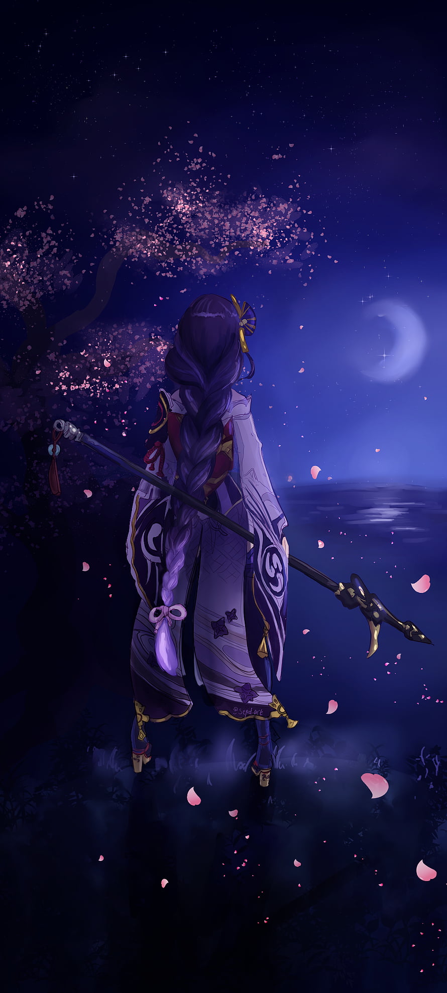 Raiden Shogun Genshin Impact Anime Wallpaper Under Cherry Blossom Tree HD phone wallpaper