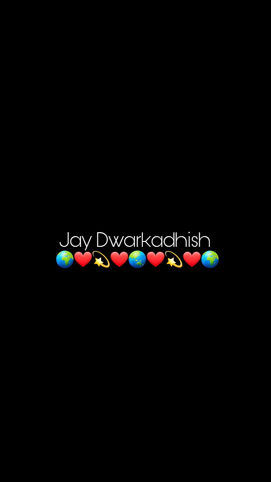 Jay Dwarkadhish Minimalist Text Wallpaper with Earth and Heart Emojis on Black Background HD phone wallpaper