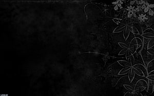 Dark Grunge Floral Background with Subtle Botanical Line Art and Textured Black Surface HD wallpaper