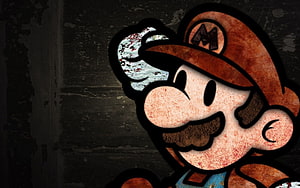 Gritty and distressed Super Mario character illustration with grunge texture and dark background HD wallpaper