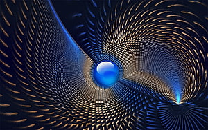 Abstract Blue Sphere in Golden Spiral Tunnel Digital Art Wallpaper HD wallpaper