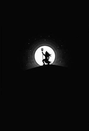 Silhouette of a Warrior with Trishul Standing on a Hill Against a Full Moon HD phone wallpaper