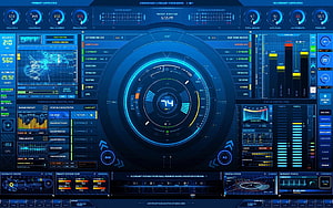 Futuristic Sci-Fi Spaceship Dashboard Interface with Blue Holographic HUD Elements HD wallpaper