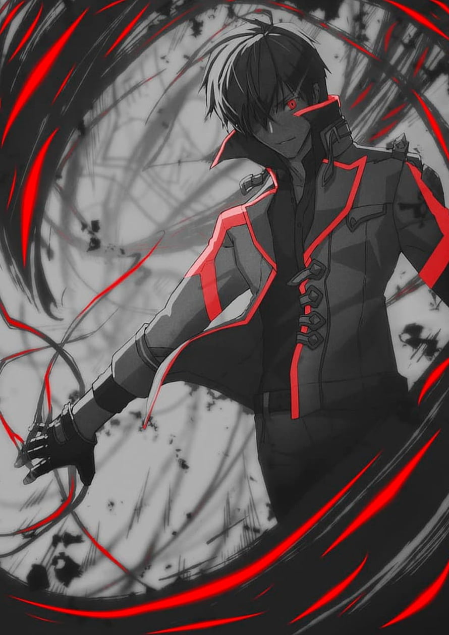 Anime Male Character With Red Eyes And Black Coat Surrounded By Red Energy Swirls HD phone wallpaper