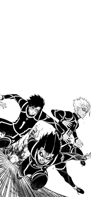 Blue Lock manga panel showing three players in black kits sprinting with intense expressions and dynamic speed lines HD phone wallpaper