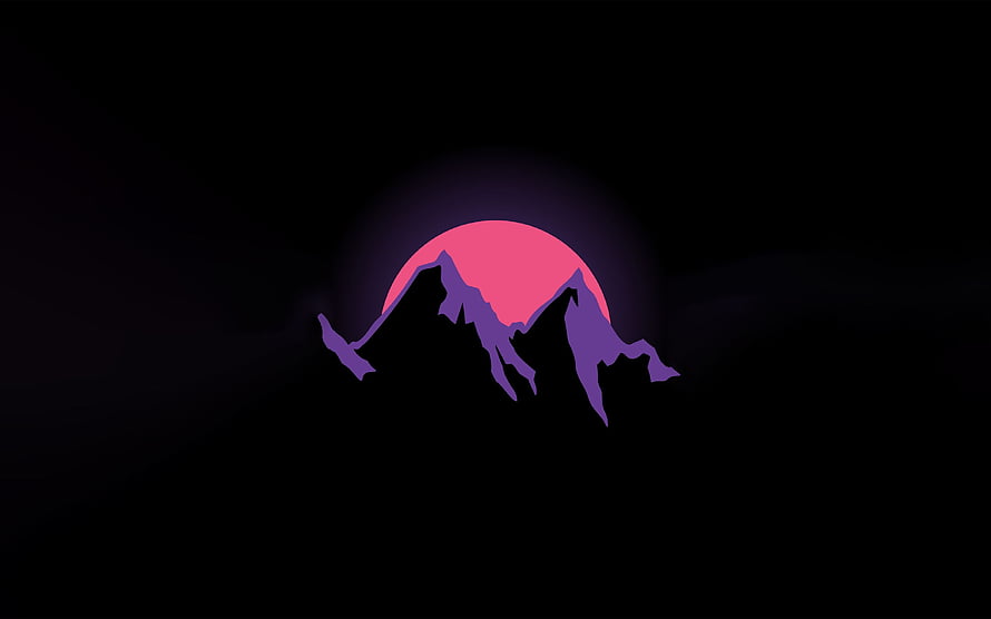 Synthwave Mountain Silhouette With Pink Sun Retro Vaporwave Aesthetic HD wallpaper