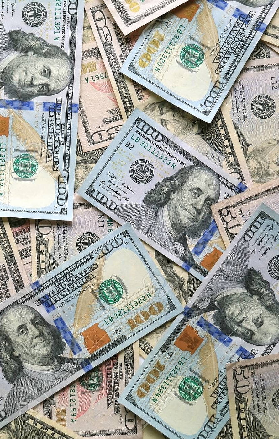 Scattered US One Hundred Dollar Bills Featuring Benjamin Franklin Portrait HD phone wallpaper