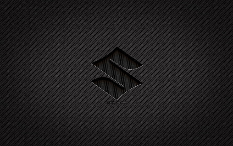 Sleek Black Suzuki Logo on Dark Carbon Fiber Texture Background HD wallpaper