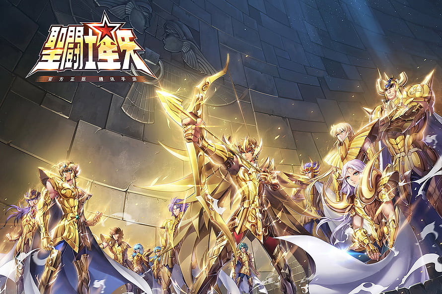 Saint Seiya Gold Saints in Golden Armor with Bow and Arrow HD wallpaper