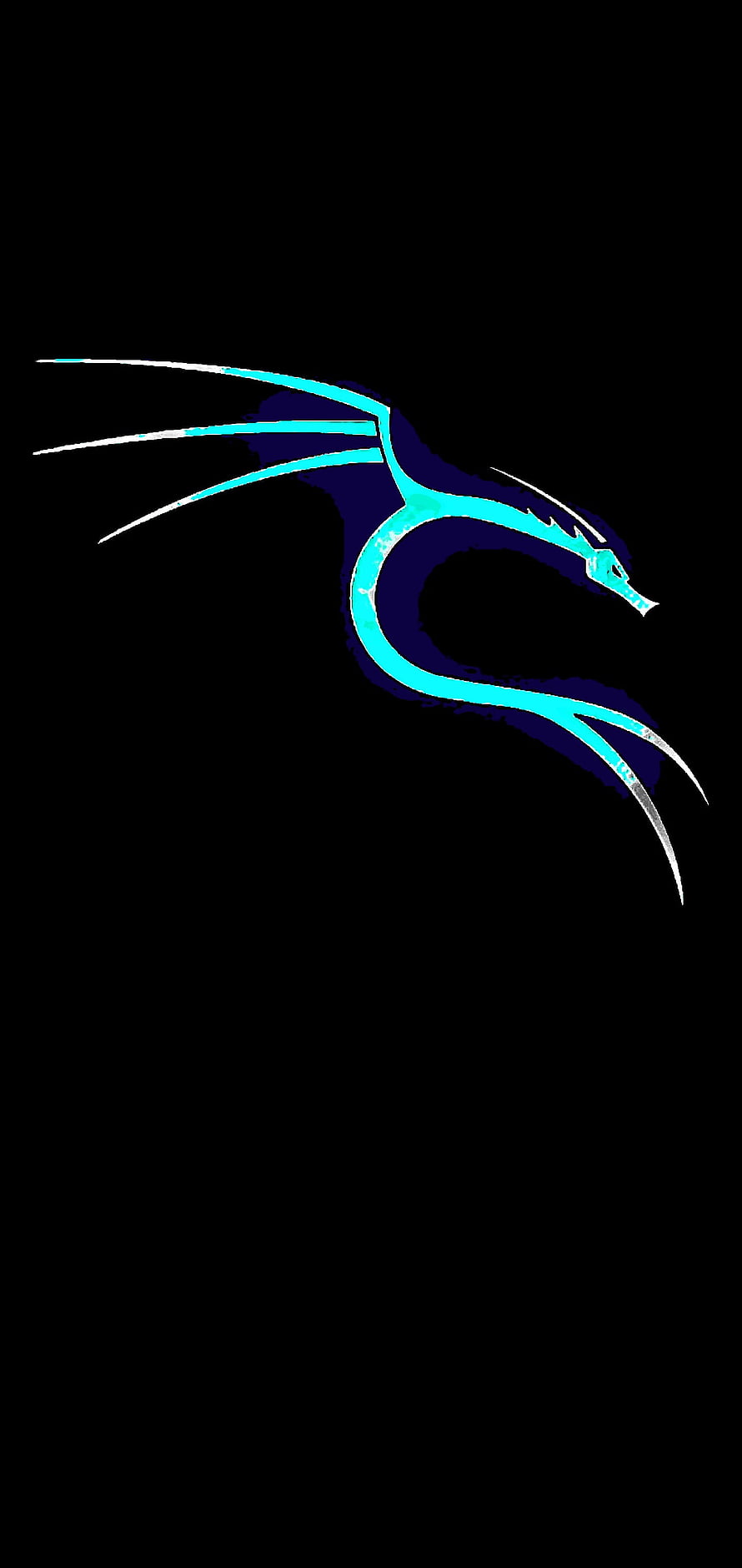 Stylized Cyan Dragon Silhouette on Black Background HD phone wallpaper
