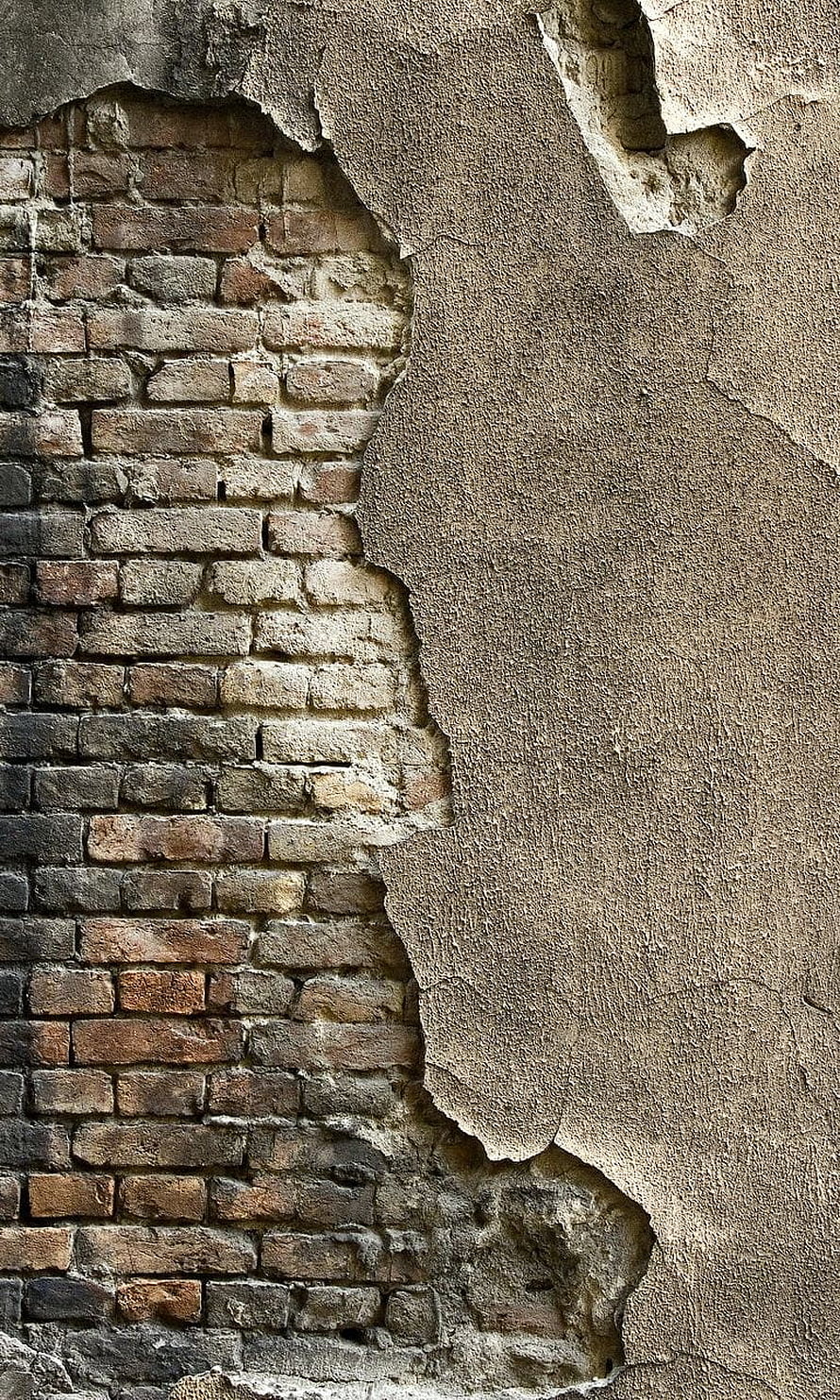 Weathered Brick Wall With Peeling Plaster Texture HD phone wallpaper