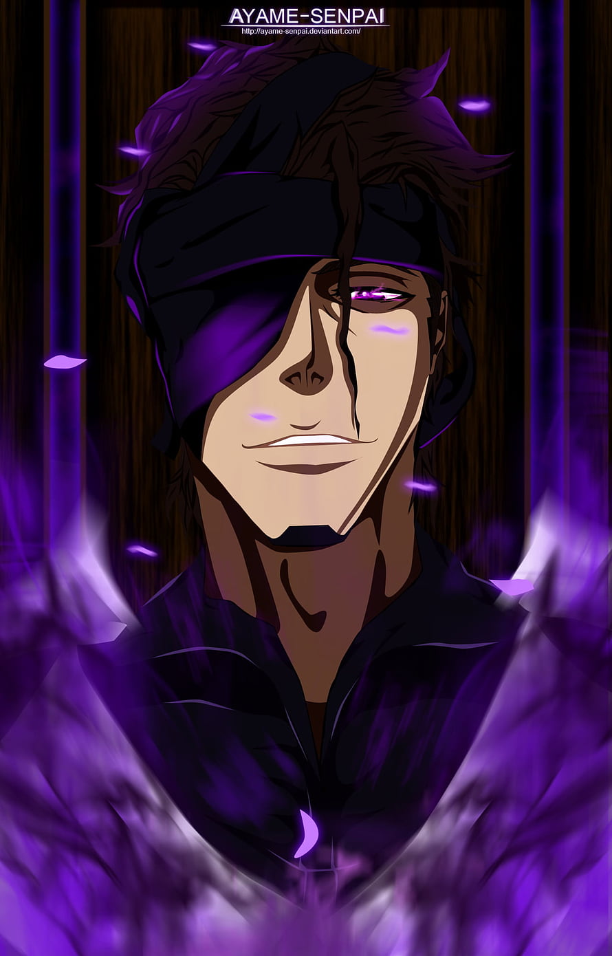 Sousuke Aizen from Bleach Anime with Purple Energy and Blindfold HD phone wallpaper