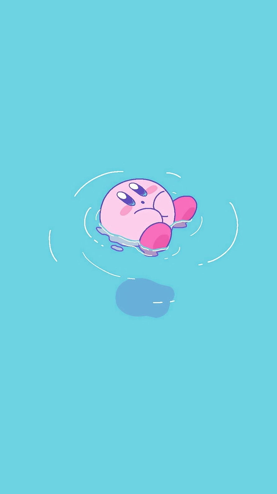 Kirby Floating in Water Minimalist Illustration with Soft Cyan Background HD phone wallpaper