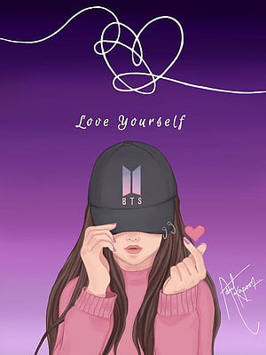 BTS Love Yourself Series Fan Art Girl Wearing Black Cap and Pink Sweater HD phone wallpaper
