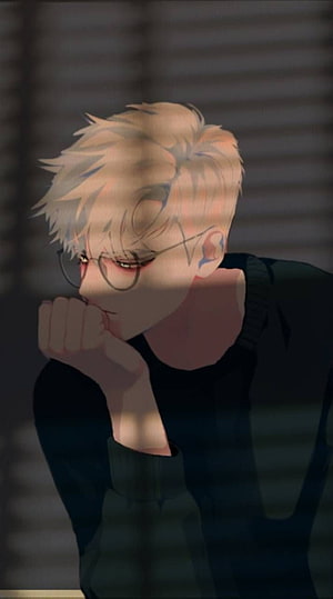 Anime Boy With Glasses And Blonde Hair In Shadowy Room HD phone wallpaper