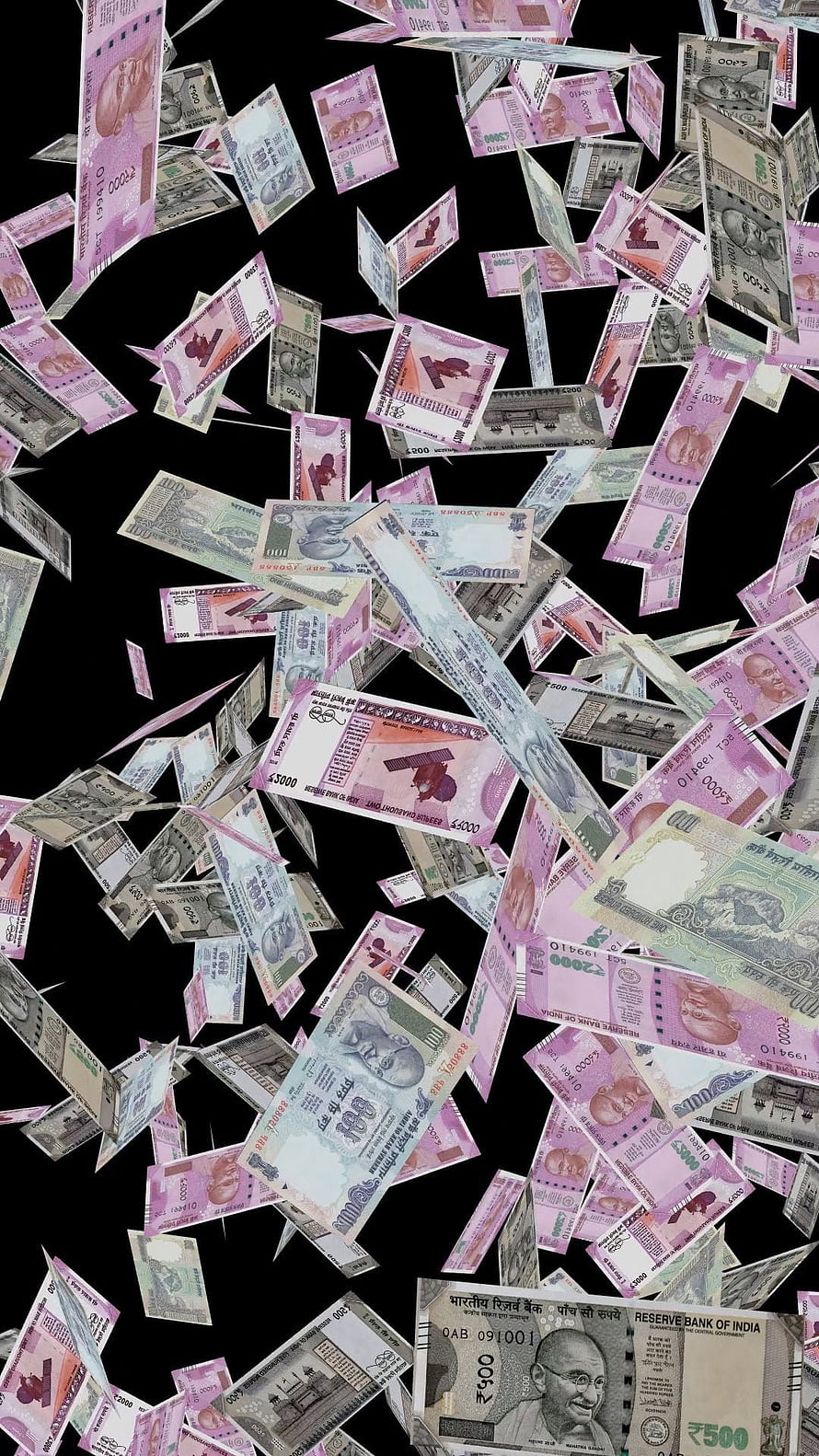 Falling Indian Rupee Banknotes on Black Background HD phone wallpaper