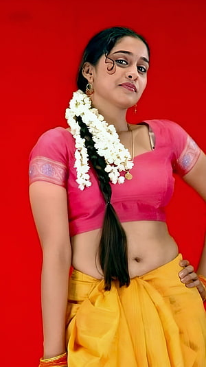 Regina Cassandra in Pink Blouse and Yellow Saree with Jasmine Garland HD phone wallpaper