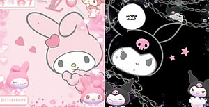 My Melody and Kuromi Split Wallpaper with Pink and Black Aesthetic HD wallpaper
