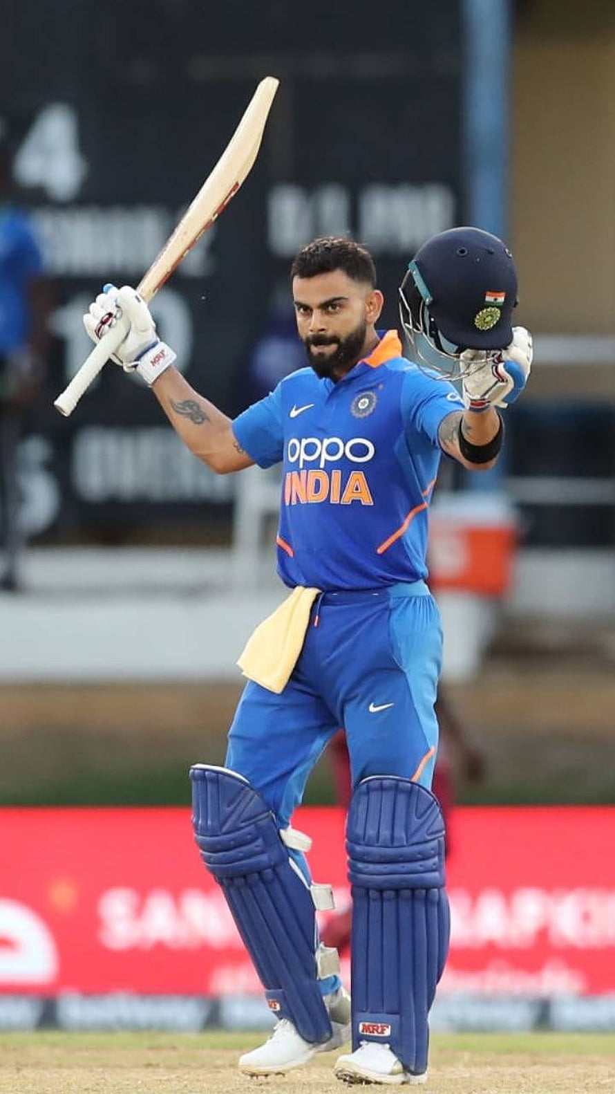Virat Kohli Celebrating a Century in Blue India Cricket Jersey HD phone wallpaper