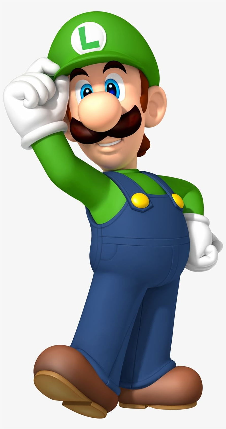Luigi from Super Mario Bros tipping his green hat in a cheerful pose HD phone wallpaper
