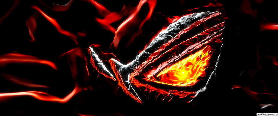 Asus ROG Eye Logo with Fiery Red Flames and Glowing Center HD wallpaper