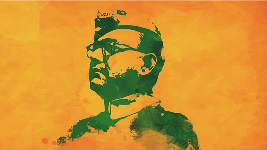 Subhas Chandra Bose Portrait in Green and Orange Artistic Style HD wallpaper