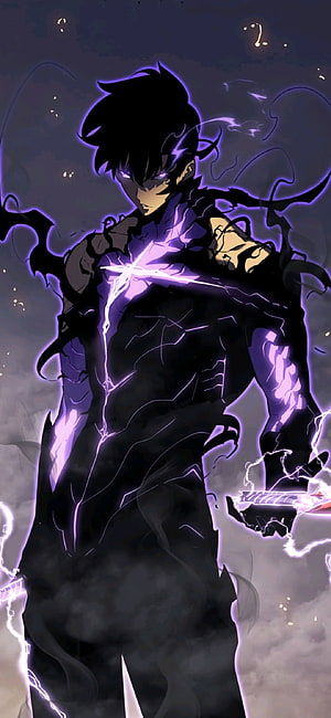 Anime Male Character With Purple Lightning Aura And Dark Energy HD phone wallpaper
