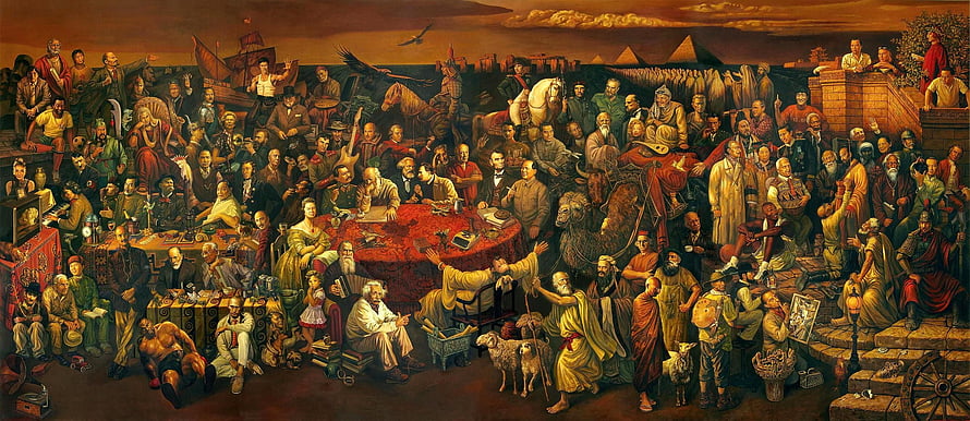 Dante Discussing the Divine Comedy in a Grand Historical Gathering HD wallpaper